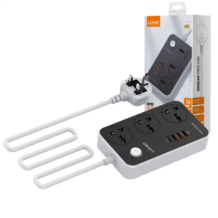 Ldnio SC3412 38W PD20W Power Strip 3 Socket Outlets anStrip 3 Socket Outlets and 3 QC 3.0 USBd 3 QC 3.0 USB